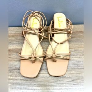 Lulus short block heel with strap tie size 10